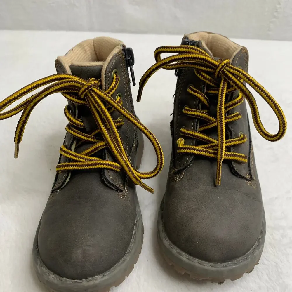 Highland Creek Boys Sz 8 Lil Brady Hiking Combat Boots Brown Gray Weatherproof